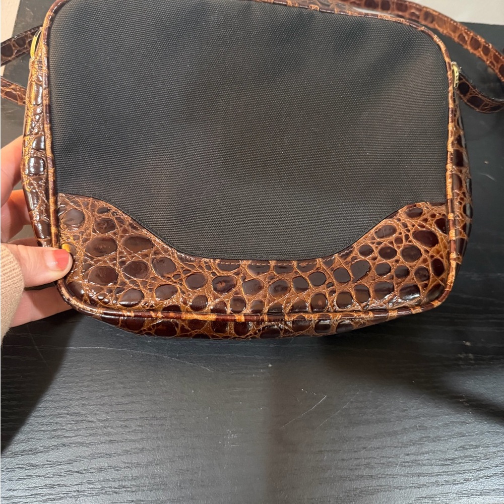 Salvatore Ferragamo Black and Brown Croc-Trim Crossbody Bag